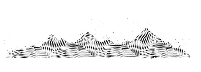 abstract mountain with dot halftone gradient texture vector landscape background. black graphic hill