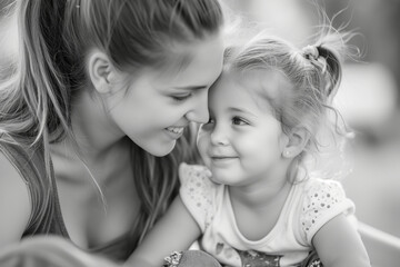 A woman and a child are hugging each other