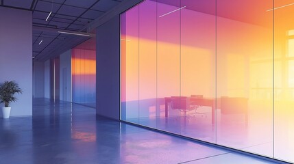 Wall Mural - Gradient sunset hues blending seamlessly in a modern office wall mockup
