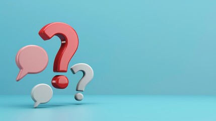 Poster - Message box with question sign. FAQ symbol concept. 3D rendering of cartoon element on blue background. Web banner.