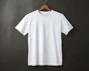 Wall Mural - White t-shirt on hanger on dark background. Mock up