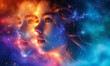 Beautiful person in the mind, double exposure fantasy abstract portrait of a beautiful woman with stars and galaxy background