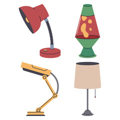 Desk and floor lamps vector cartoon set isolated on a white background.