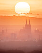 Cologne against sunset, North Rhine Westphalia, Germany