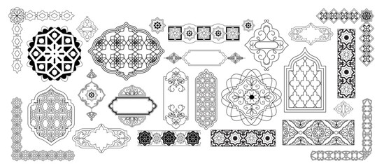 Set of islamic decoration illustration. Islamic border decoration, Islamic pattern decoration. Islamic ornament decoration.