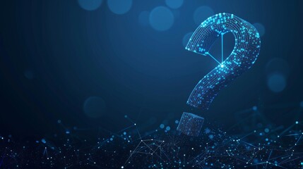 Poster - Ask symbol. 3d abstract  on dark blue background with dots and stars. Problem solution, support, faq, education, confusion illustration.