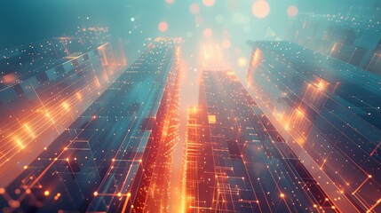 Poster - Skyscrapers in abstract digital format with polygons lines, particles, and connected dots. Business building isolated on white background. 3D Technology concept depicting success and business.
