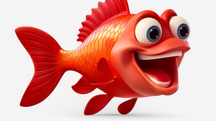 Wall Mural - Red fish with a cheerful face 3D on a white background.