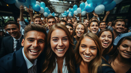 Group of Corporate businesspeople having fun and in corporate party at office, celebrating spacial event such as corporate anniversary or business success.