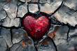 A sign of a shattered heart and lovesickness is a red stone heart smashed in a crack in the concrete.
