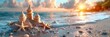 Summer Theme Surfboard Sand Castle, HD, Background Wallpaper, Desktop Wallpaper