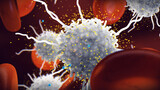 Fototapeta Sport - Macrophage releasing cytokines as a part of the body immune response to viral infection. A cytokine storm occurs when your immune system responds too aggressively to infection