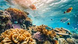 Fototapeta Do akwarium - Scuba diving in the Great Barrier Reef, with a vibrant and diverse underwater world