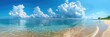 Panoramic seascape of a tropical beach with a broad horizon. Generative Ai