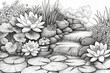 Lotusblumen auf der Wasseroberfläche und mit Töpfen geschmückt