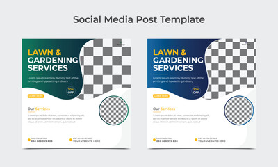 Wall Mural - Lawn and garden service social media post and square web banner template design. web banner, flyer template or post banner.