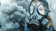 child in a gas mask surrounded by smoke and gases, concept of concern and environmental danger of environmental pollution