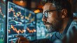 Financial analysts using sophisticated cybersecurity tools to safeguard market data and investment portfolios