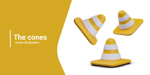 Wall Mural - Set of standard signal cones for fencing off construction, repair site, accident