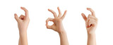 Fototapeta Nowy Jork - Transparent holding hands with two finger and good, perfect hand gestures on white background