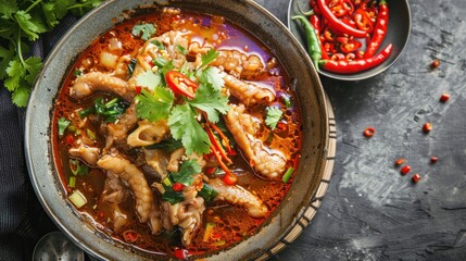 Wall Mural - Chicken feet soup, traditional Thai food Chicken feet soup that is hot and spicy.