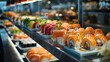 Sushi bar at the restaurant. Sushi buffet. Japanese food that is loved by many nationalities and is healthy.