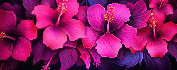 Canvas Print - Colorful neon pink tropical hibiscus flower background.