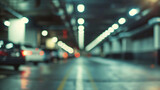 Fototapeta  - Blur focus of parking lot underground interior.