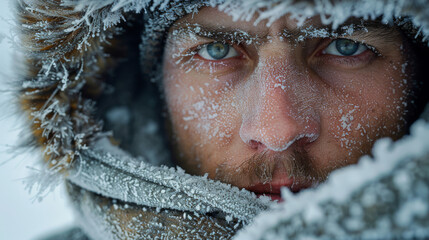 Poster - Portrait of a man in winter clothes. Close-up.