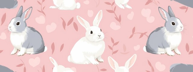 Wall Mural - Cute little rabbit, seamless overlay, Illustration 