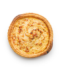 Poster - Traditional french pie. Quiche lorraine isolated on white background.