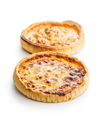 Poster - Traditional french pie. Quiche lorraine isolated on white background.