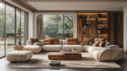 Wall Mural - 3d rendering luxury modern living room with sofas and coffee table