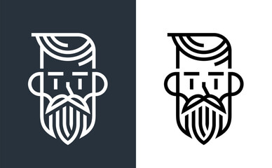 Bearded man head logo in trendy linear art style, simple minimal modern vector icon.