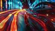 Timewarp Streets: A Hypnotic Blend of Modern Cars and Glowing Light Trails in a Night Time Hyperlapse