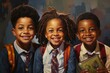 Smiling afro school children. Ready for school bus. Generate Ai