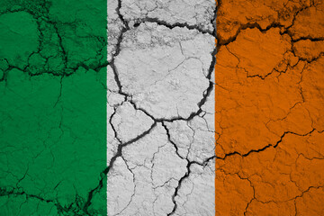 Close-Up of a Wrinkled and Cracked Old Republic of Ireland Flag