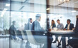 © melhak - business meeting - out of focus behind glass wall - office work illustration.