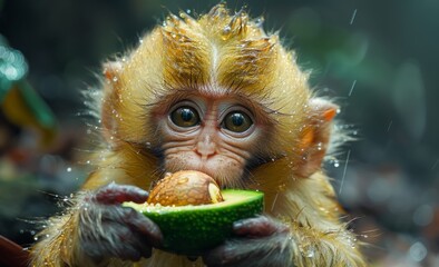 Poster - monkey eating an avocado