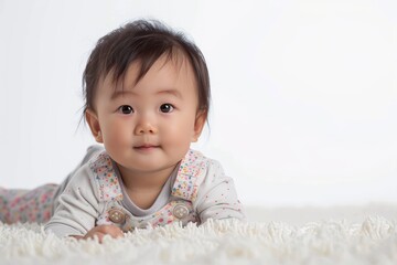 Portrait of a cute little Asian baby, kid on white background, copy space