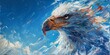 Huge eagle head in the blue sky, animal illustrations