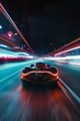 Hyperdrive Nightscape: Modern Futuristic Cars Streak Through City Streets in a Blazing Light Trail