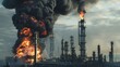 Inferno Unbound: Massive Fire Engulfs Industrial Oil Refinery, Spewing Black Smoke Plume