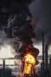 Inferno Unbound: Massive Fire Engulfs Industrial Oil Refinery, Spewing Black Smoke Plume