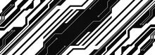 Abstract Geometrical Cyber Tech Metaverse Digital Web 3 Horizontal Dark Banner Design Template Blank With Place For Text . Geometrical Black And White Sci Fi Cyberpunk Shapes Interface Hud Hui