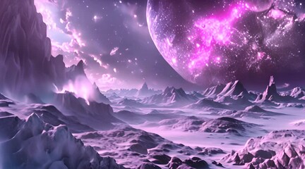 Wall Mural - Spaceship Exploring Mysterious Alien Planet Landscape with AI generated.
