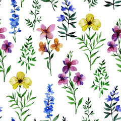 Wall Mural - watercolor seamless pattern with wildflowers