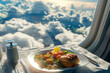 Try with gourmet lunch on the plane bord at the window with clouds, first and business class travel.