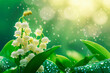 Lily of the valley flowers at the nature background with sunshine bokeh