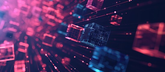 Abstract and futuristic neon blue color cube technology background.
